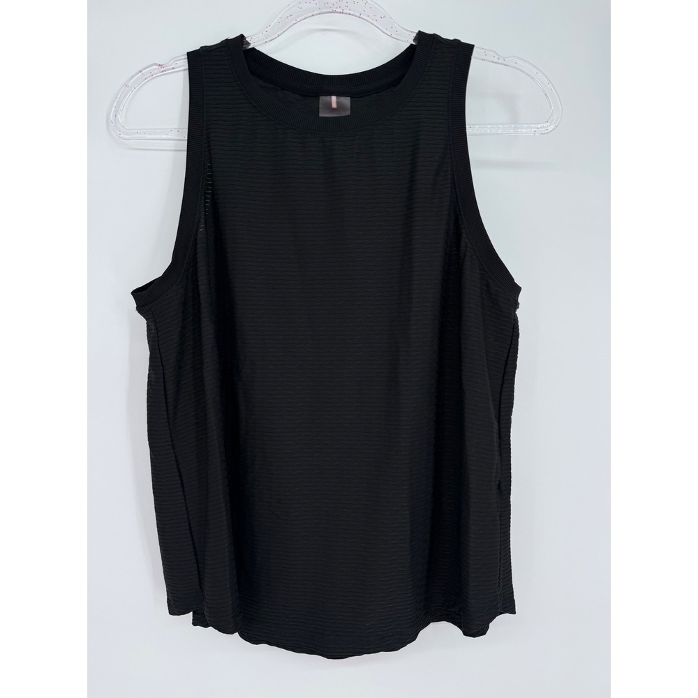 CALIA Womens Black Mesh Textured Stripe Activewear Tank Top Sz L